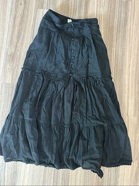 aerie Black Tiered Maxi Skirt with Button Front